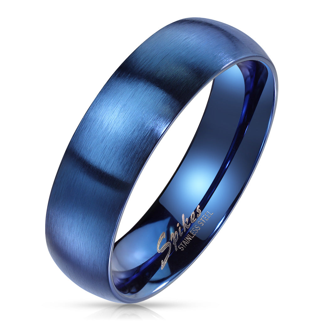 Misty Blue Blue Matte Finish Classic Dome Stainless Steel Band Ring