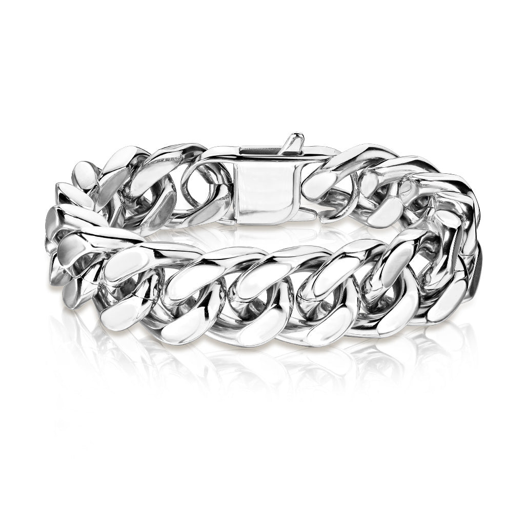 Misty Blue Stainless Steel Hand Polished Square Curb Chain Bracelet