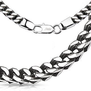 Misty Blue Box Weave Chain Link Stainless Steel Necklace