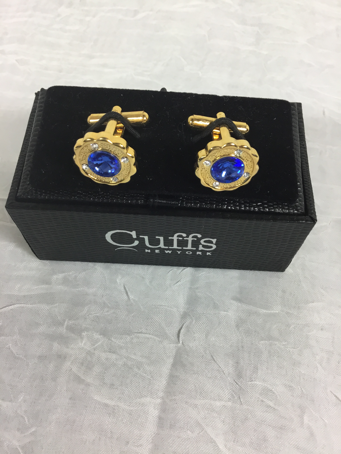 Misty Blue Round Blue Gold Stainless Steel Cuff Links