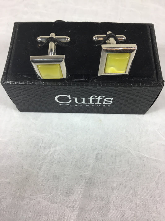 Misty Blue Lime Square Stainless Steel Cuff Links