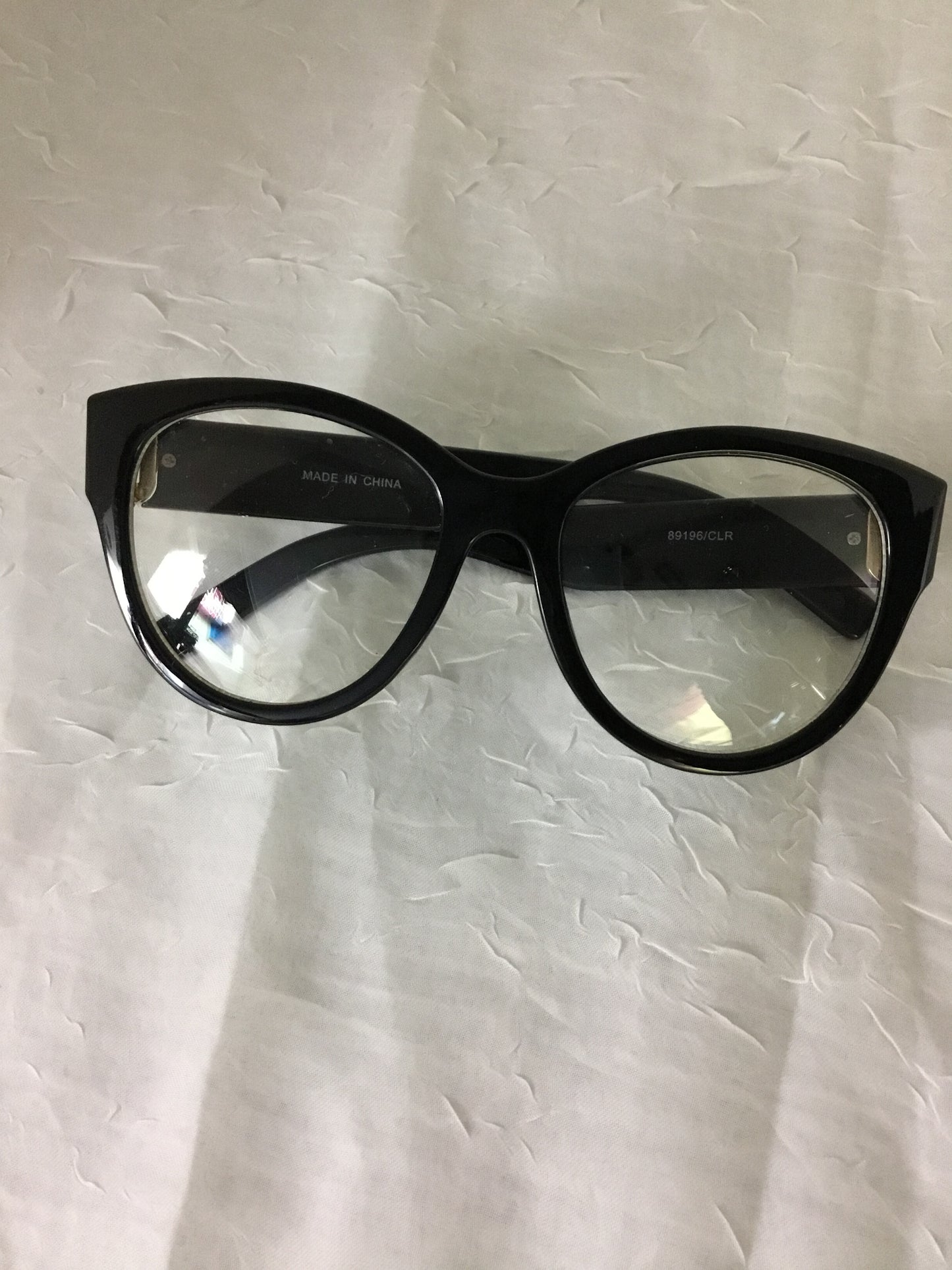 Misty Blue Clear Lens Black Cat-Eye Glasses