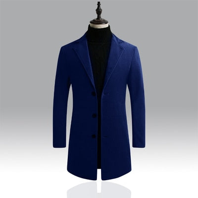 Misty Blue Men's Single Breasted Long Trench Jacket